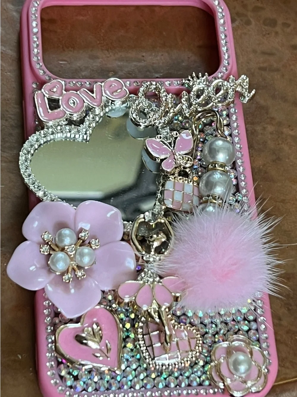 Pink Decorative Rhinestone iPhone Case with Mirror - features a ballerina